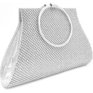 Women Silver Crystal Clutch Elegant Wristlet Bride Handbag